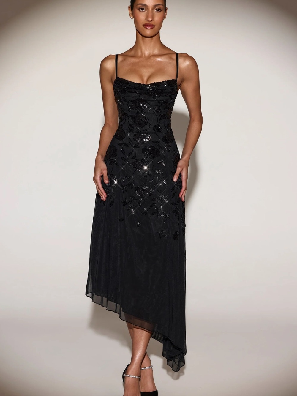 Oh Polly Zelina Midaxi Dress Black Embellished US 6